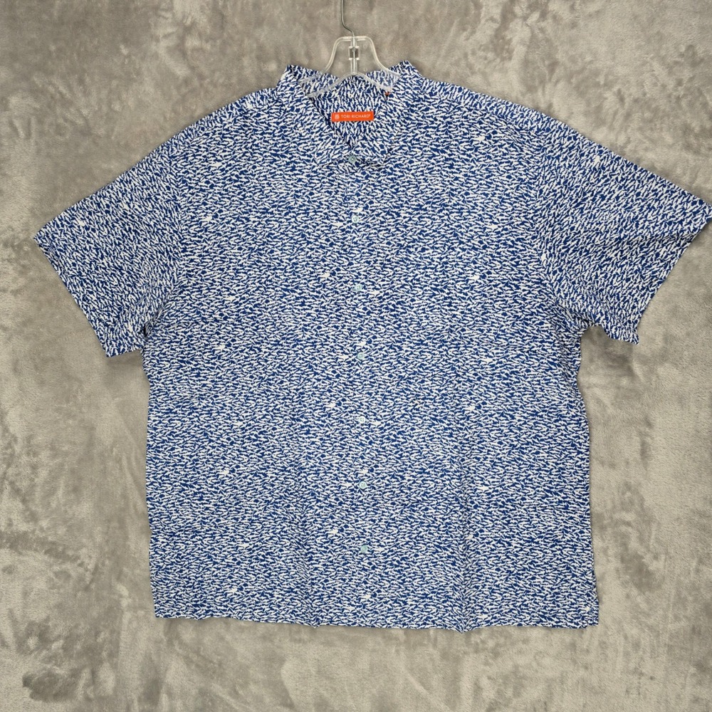 Tori Richard Button Up Shirt Men 3XL Blue Shark Cotton Coastal Nautical Novelty